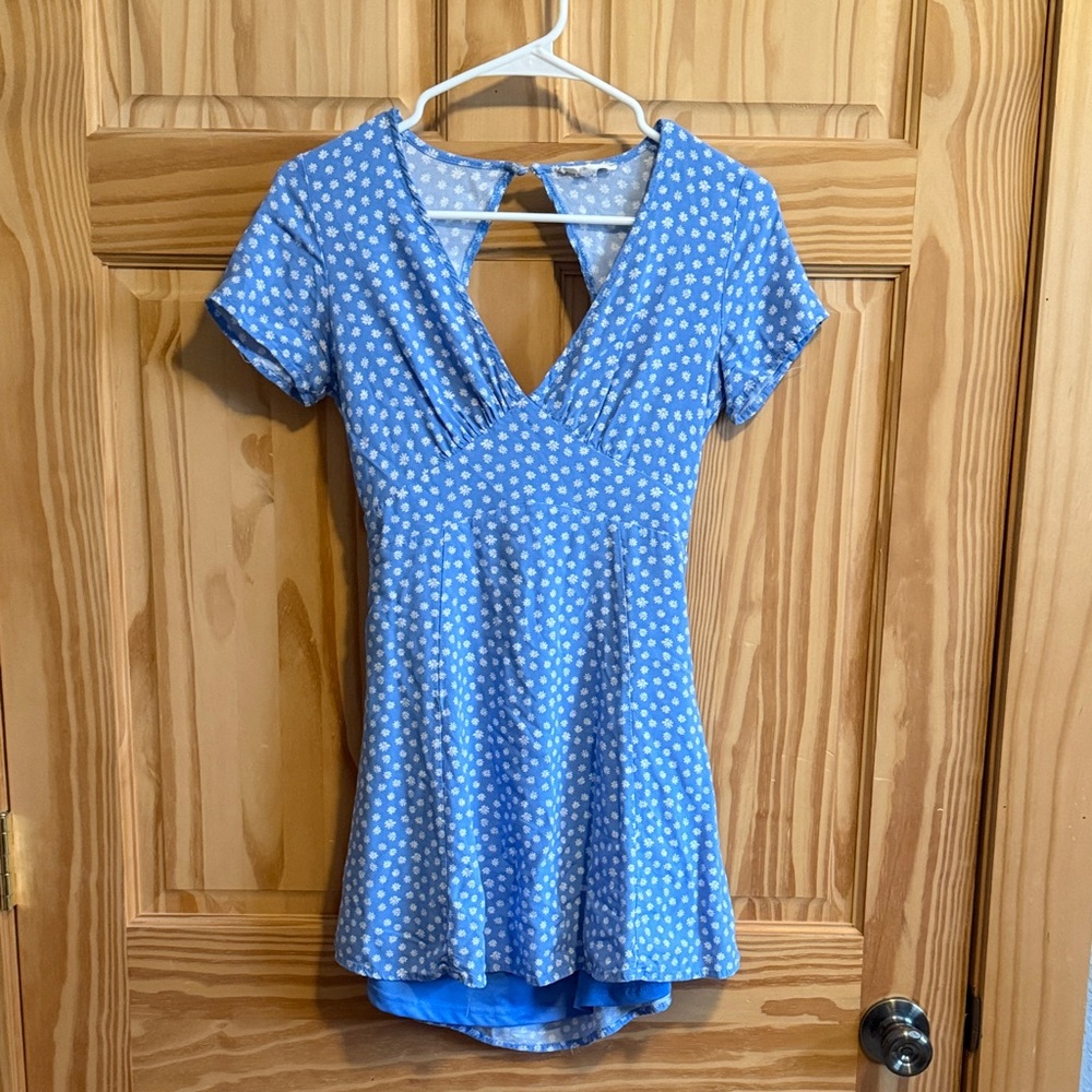 La Hearts Blue Polka Dot Flowers Mini Dress